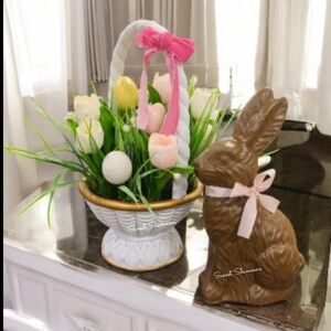 12" Faux Chocolate Easter Bunny Rabbit Coquette Bow Figure Statue Prop Decor New